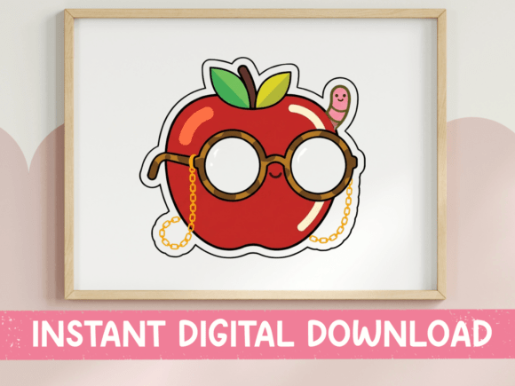 Apple with Glasses Bookworm Teacher Graphics for T-Shirt Designs