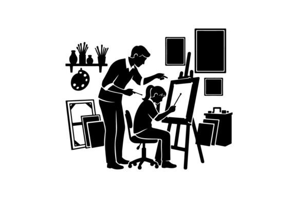 Art Teacher Instructing Student Drawing Graphics