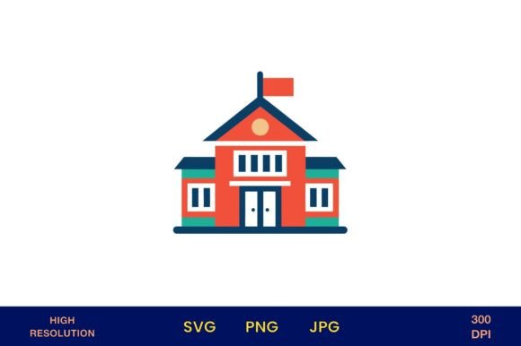 Bright School House Icon in Flat Design