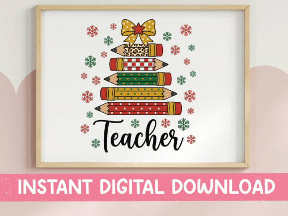 Christmas Teacher Pencil Snowflake Graphics
