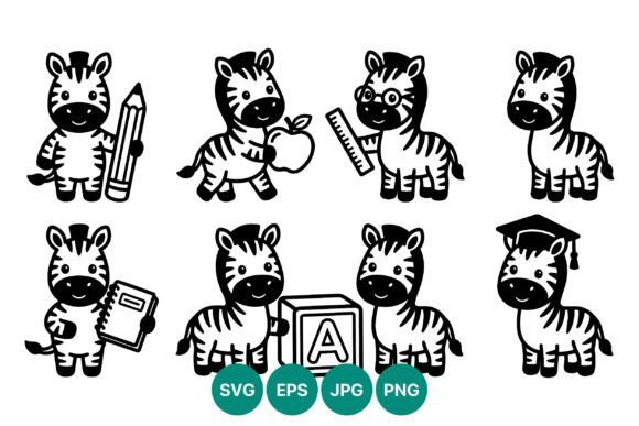 Cute Black White Zebra School Vector