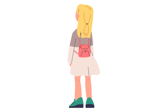 Cute Girl Rear View. School Kid Standing
