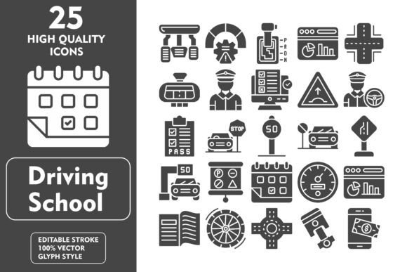 Driving School Glyph Icon Review