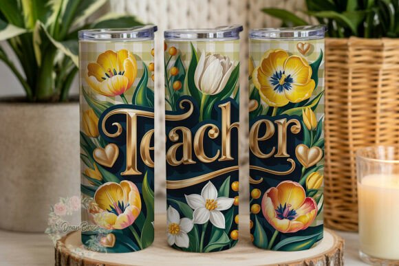 Elegant Floral Teacher Skinny Tumbler Graphics