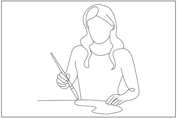 Female Teacher Easel Line Art Graphics