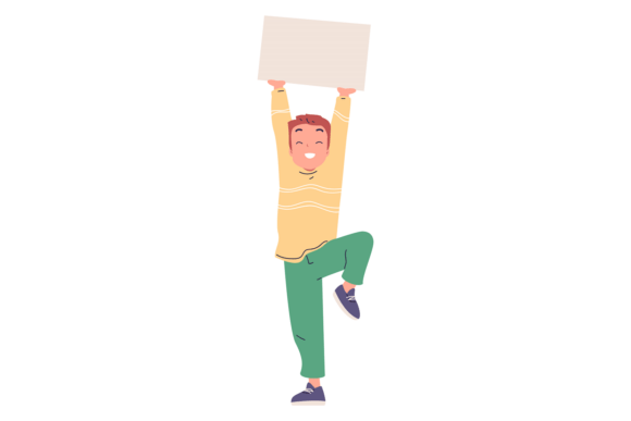 Happy Kid Hold Paper Banner. School Boy Graphics