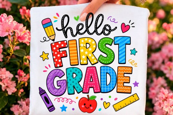 Hello First Grade School Supplies PNG Graphics