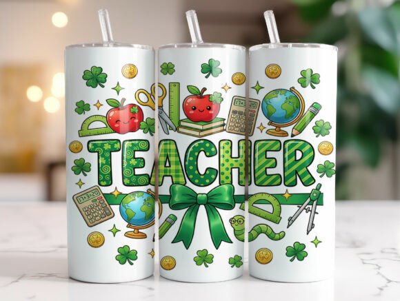 Lucky Teacher Clover Tumbler Wrap: A Versatile Graphic Design Asset for Content Creators