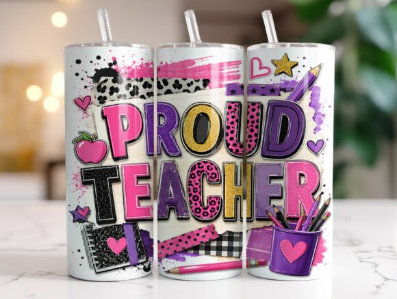 Proud Teacher 20oz Skinny Tumbler Wrap