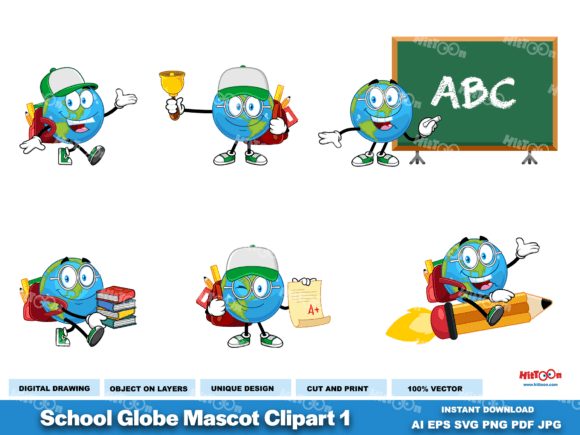 School Earth Globe Cartoon Character 1