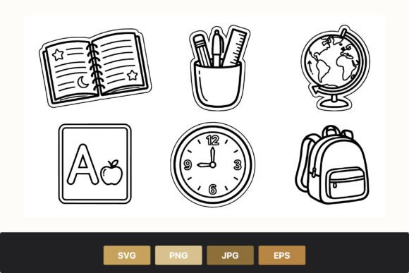School Icons Black White Set for Graphics and Illustrations