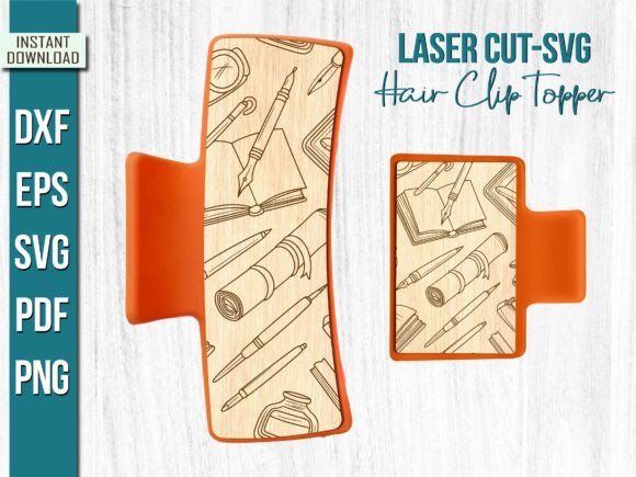 School Supple Books Pen Hair Clip Topper: A Modern Design Asset for Laser Engraving