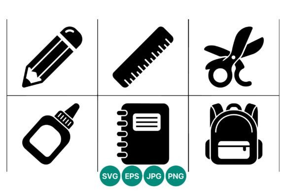 School Supplies Icon Set: Graphics for Editorial Use