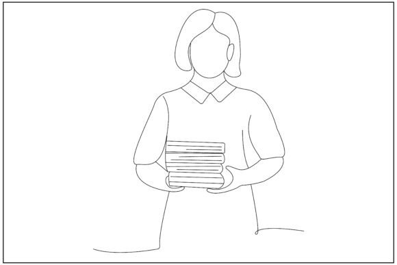 Teacher Holding Books Line Art Graphics
