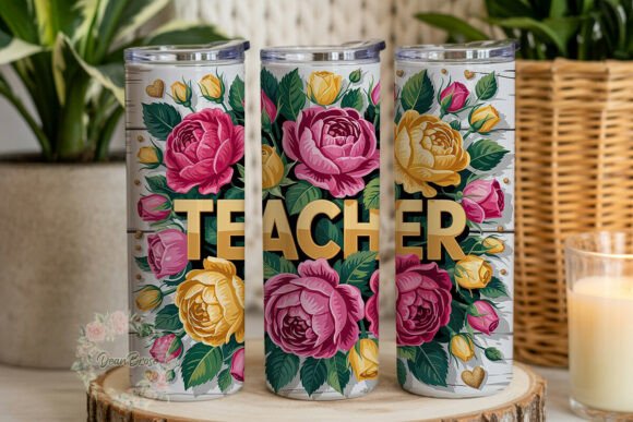 Teacher Roses Glitter Gold 20oz Wrap Graphics
