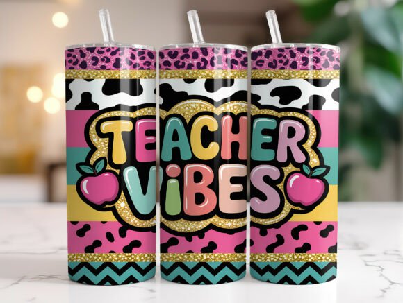 Teacher Vibes Colorful 20oz Tumbler Wrap Graphics