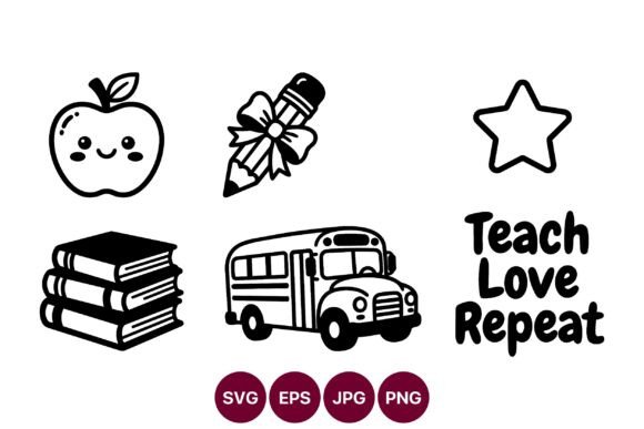 Vector Line Art Apples and School Icons